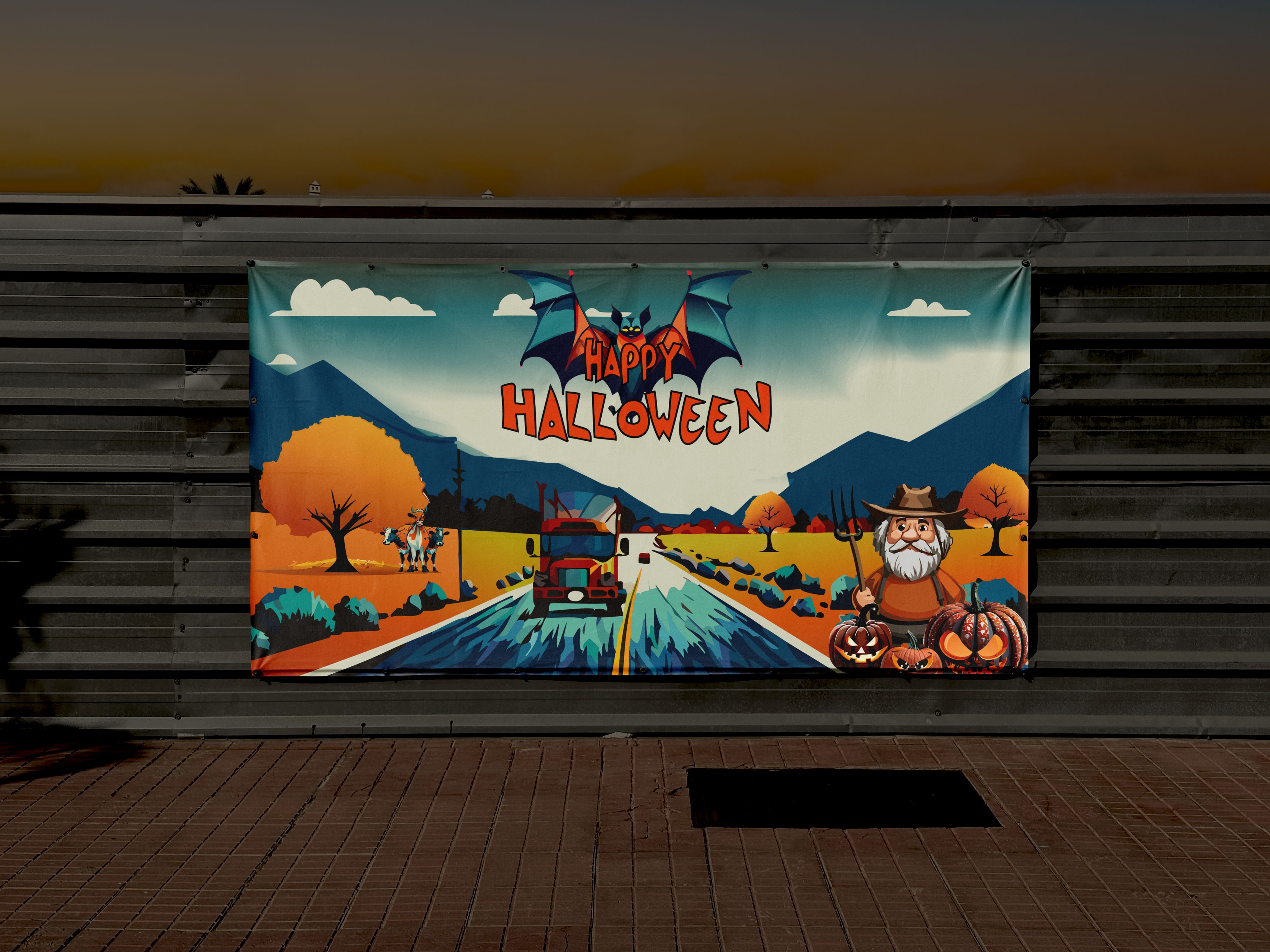 Halloweenbanner-illustratie met griezelige elementen.